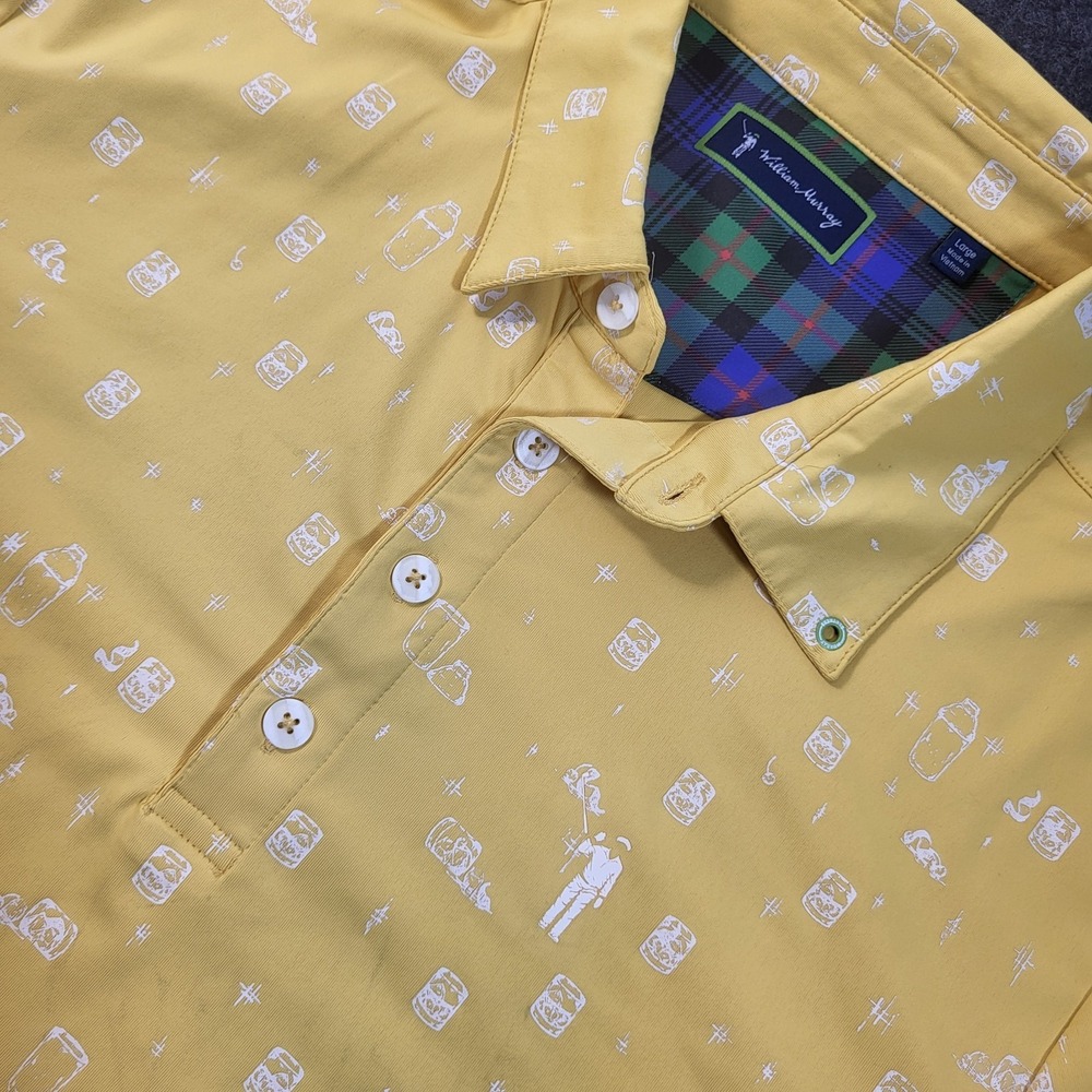 William Murray Golf Polo Cocktail Print Men's L Performance Yellow